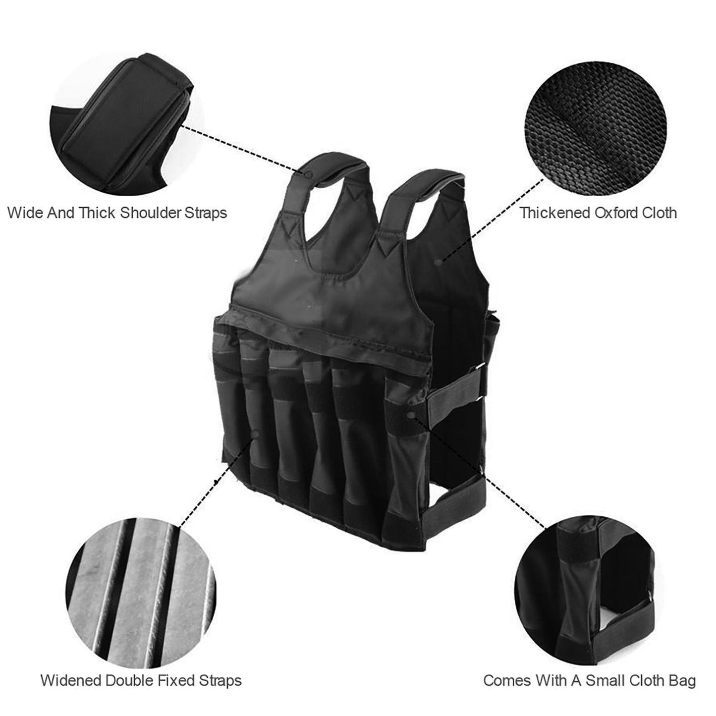 Gilet lesté ajustable – Jusqu’à 50 kg pour le fitness et l’entraînement musculaire