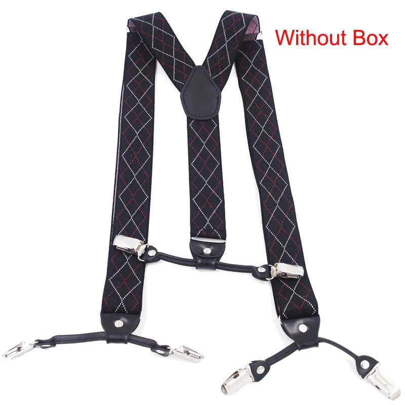 Bretelles de mode en cuir noir avec 6 clips — style vintage et décontracté, parfaites pour compléter un pantalon habillé ou casual. Un accessoire intemporel alliant élégance et confort.