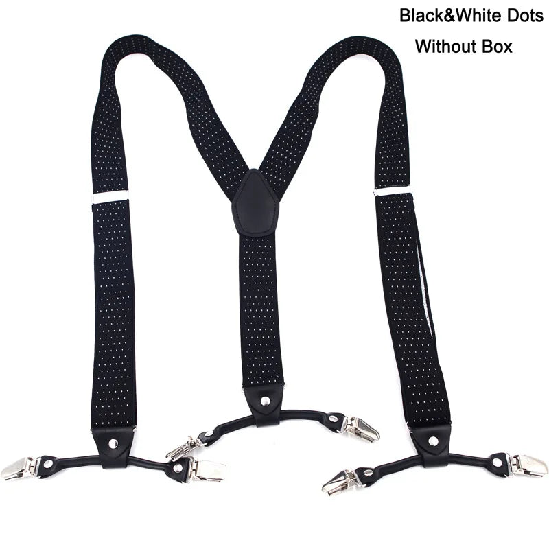 Bretelles de mode en cuir noir avec 6 clips — style vintage et décontracté, parfaites pour compléter un pantalon habillé ou casual. Un accessoire intemporel alliant élégance et confort.